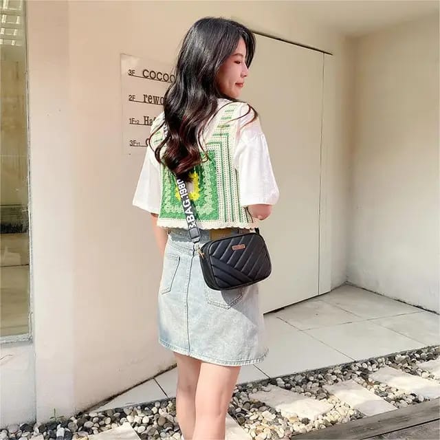 Leather Square Shoulder Bag | Stylish PU Handbag for Women & Girls – Black