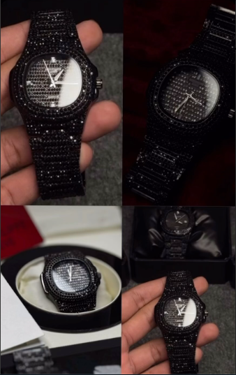 New Black Iced Out Watch | Stylish Stainless Steel Chain Design for Men