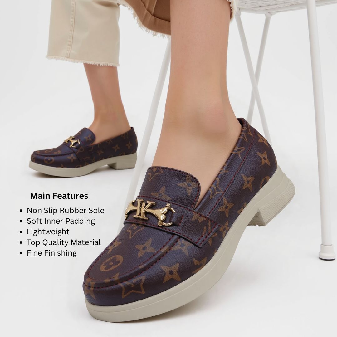 Women’s Brown Loafers | Elegant Shoes with Gold Buckle for Casual & Formal Wear