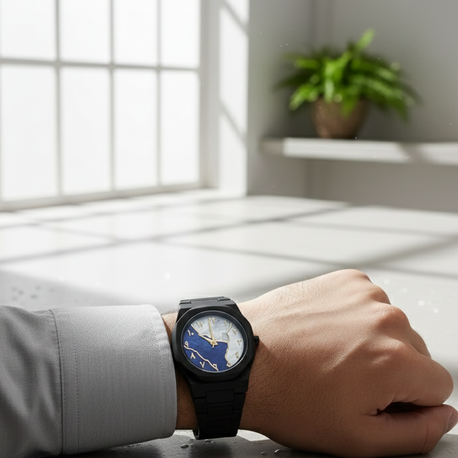 Elegant black aura watch with durable build, comfy strap, and a clear display...