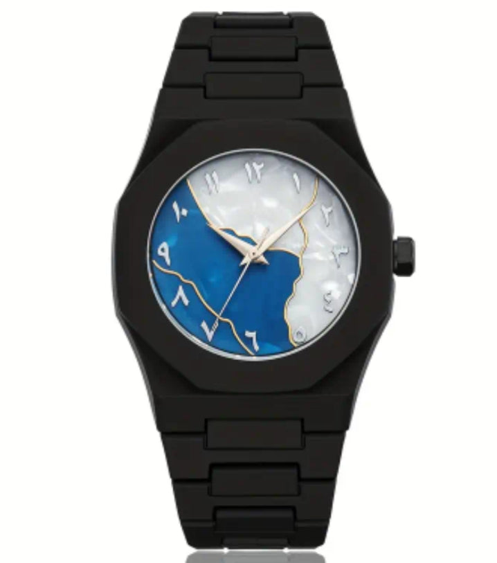 Elegant black aura watch with durable build, comfy strap, and a clear display...